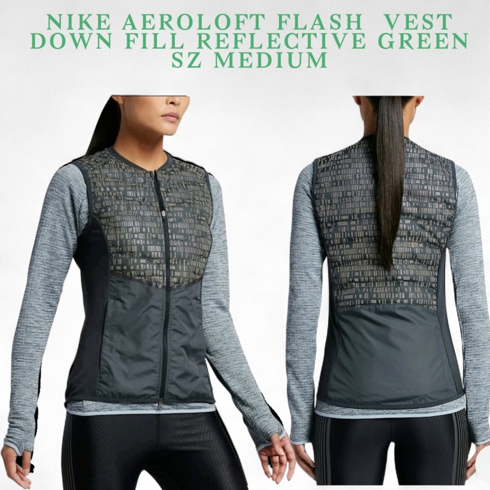 Nike Areoflash Refective Running Vest Down Fill Green Small Excellent Conditon!